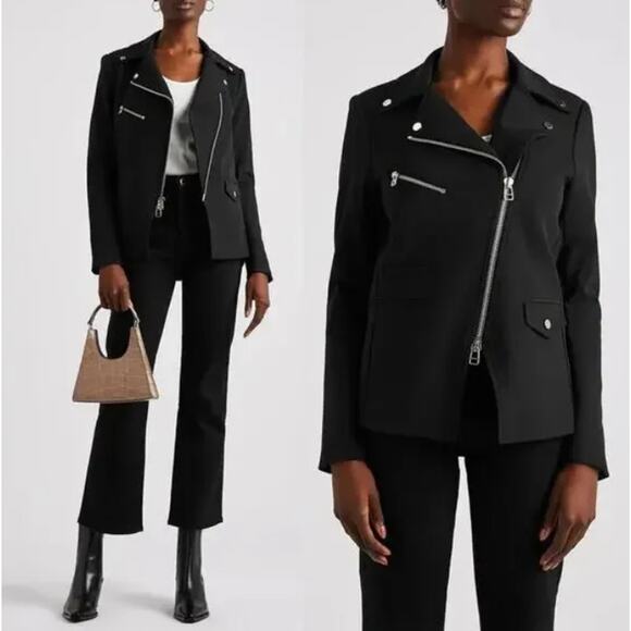 Veronica Beard Hadley Moto Scuba Jacket Size 0 Black Dickey Compatible ASO - Picture 2 of 12